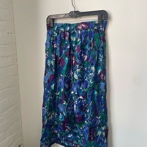 Vintage Floral Blue and Green Women's Midi Skirt